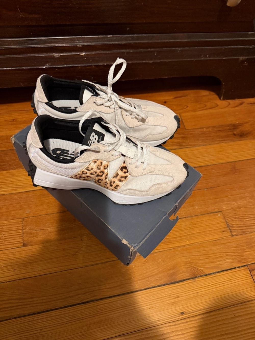 New Balance Cream Sneakers with Leopard Accent - Picture 3 of 5